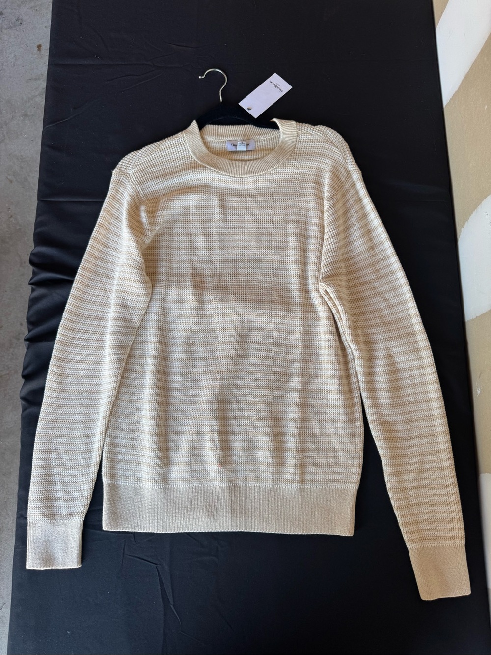 NWT Goodfellow & Co Men's Small Crewneck Textured Knit Sweater Cream Stripe